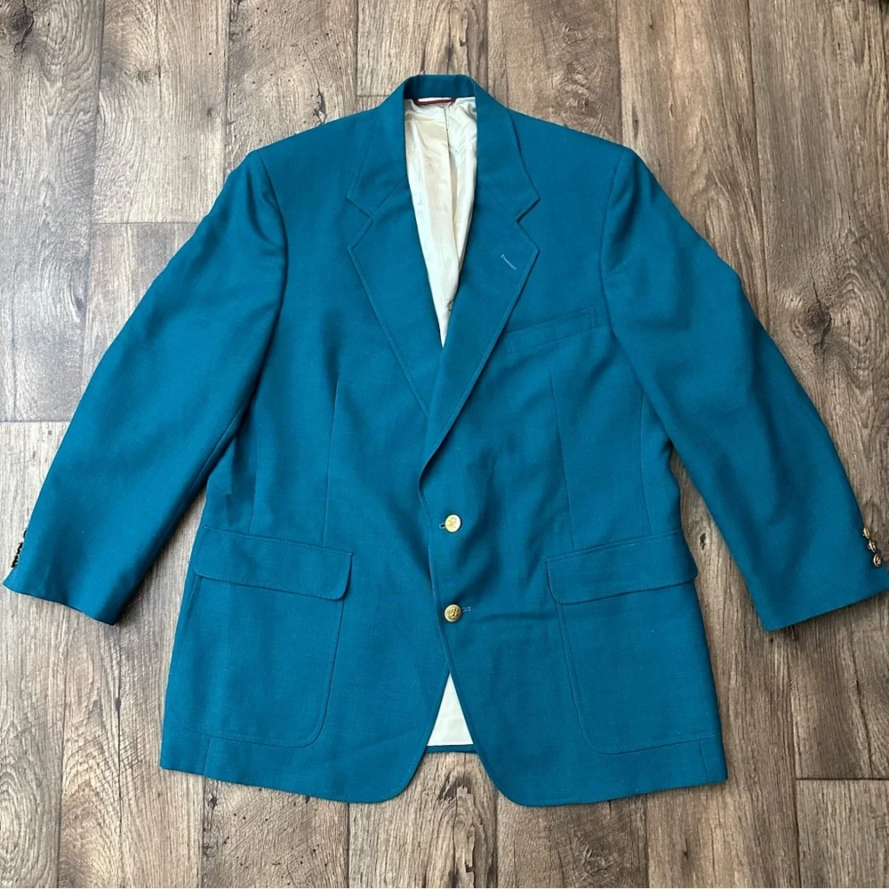 Hart Schaffner Marx Jack Nicklaus Golden Button Suit Blazer Jacket Greenish Blue